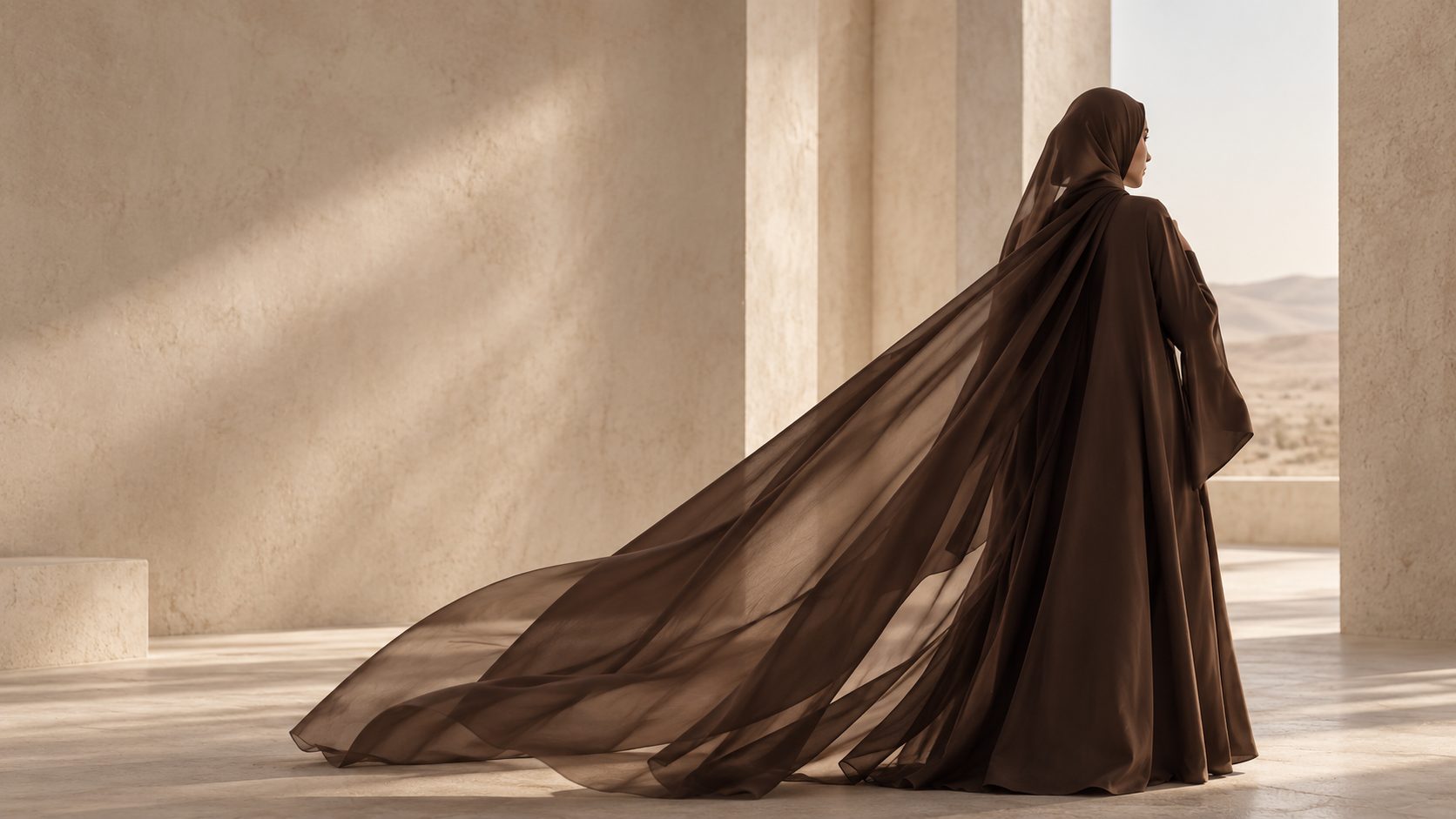 Model in an Alfia abaya, campaign photography
